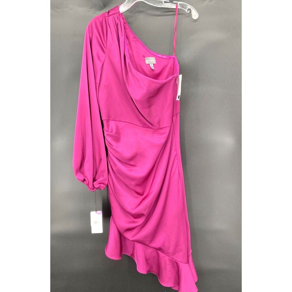 Liv Foster Women's Emily Wine Berry Satin One-Shoulder Midi Dress Size 10 NWT